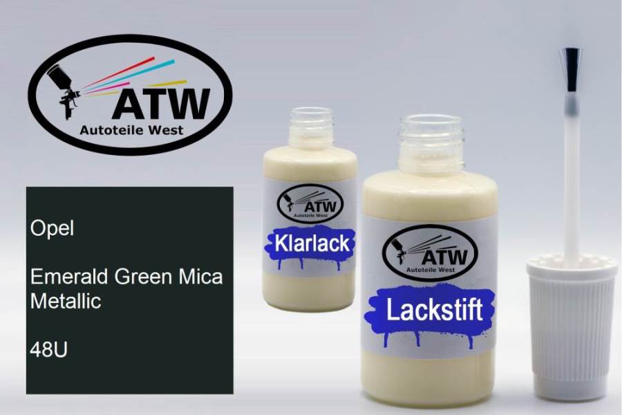 Opel, Emerald Green Mica Metallic, 48U: 20ml Lackstift + 20ml Klarlack - Set, von ATW Autoteile West.